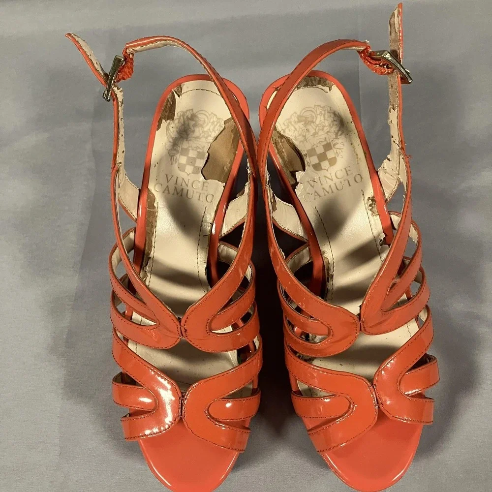 Vince Camuto Sandals Womens Size 5.5M Orange Strappy Wedge Platform‎ Heel